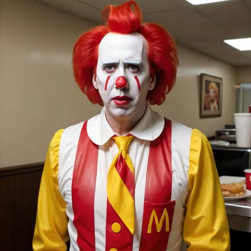 Prompt: Nicolas Cage dressed as Ronald McDonald