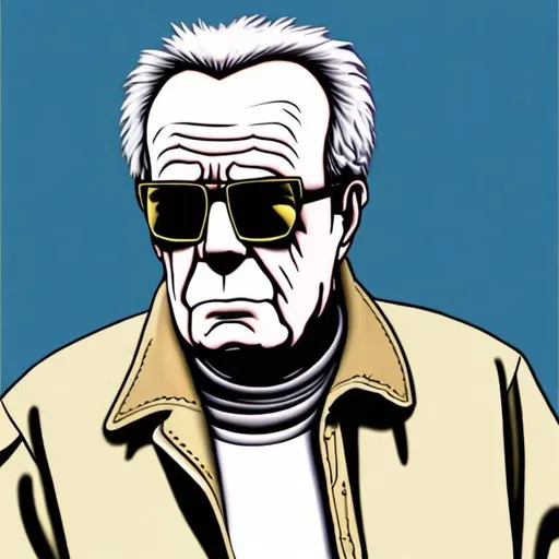 Prompt: Create a cartoon simulacra of Jean Baudrillard that goes against his personality and ideologies 