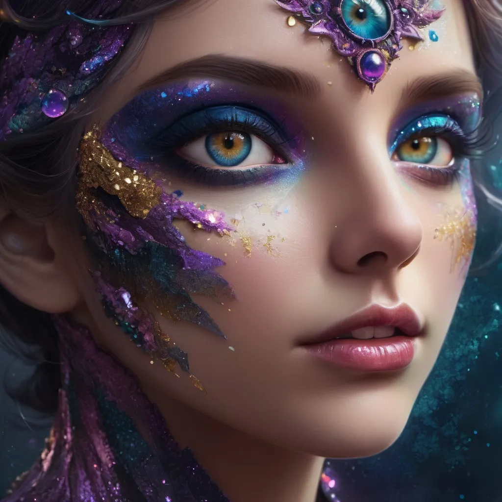 Prompt: glitter eyes. professional portrait, detailed matte painting, deep color, fantastical, intricate detail, splash screen, complementary colors, fantasy concept art,