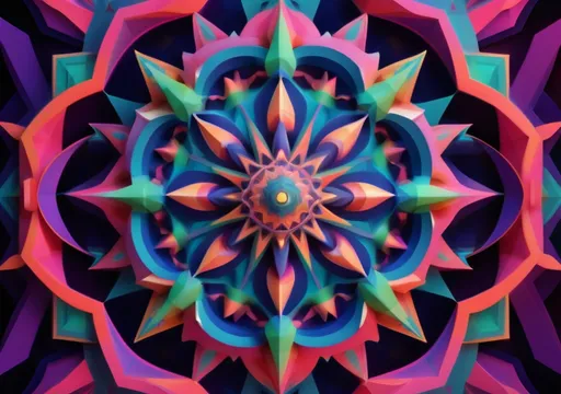 Prompt: Create a mind-bending, psychedelic geometric design that feels like a gateway to another dimension. The composition is filled with complex, symmetrical shapes—mandalas, fractals, and tessellations—that warp and twist in vibrant, electric colors like neon purples, deep blues, radiant pinks, and glowing greens. As you move toward the center, the geometry begins to dissolve into organic elements: luminous mushrooms with neon caps, shimmering fairies with translucent wings, and swirling cosmic energy fields. These elements pulse and glow, blurring the line between structured patterns and the fluidity of nature. In the background, a vast, starry universe unfolds, with planets, galaxies, and stardust weaving through the design. The overall scene feels like stepping through a portal, where reality dissolves and the laws of space and time bend in a surreal, kaleidoscopic dance. It’s an invitation to a new dimension, full of vibrant life and infinite possibility.