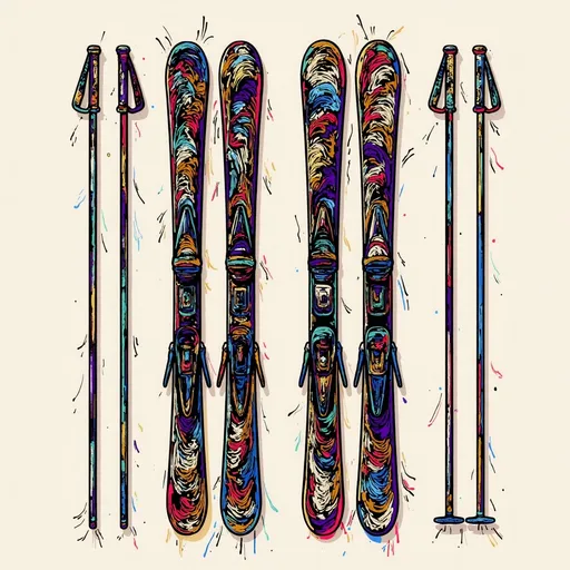 Prompt: individual skis and ski poles making an X