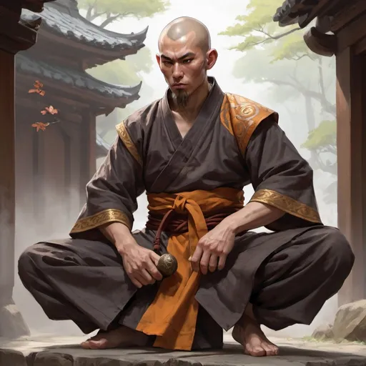 Prompt: DND Monk 5e, Male aikido master, dnd adventurer monk