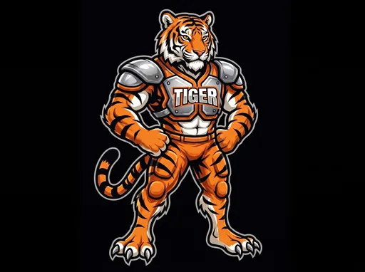 Prompt: use reference image to change the animal to a tiger and the jersey should have "Tiger" on it. colors should match the color of the tiger. 