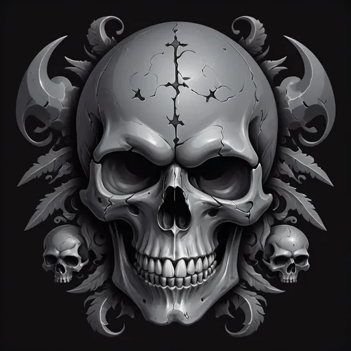 Prompt: a grey five nine type skull in the imagery artstyle of dark fantasy core