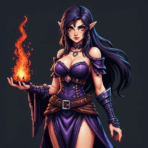 Prompt: size of picture : 100px per 100px
style: pixel art
theme: dark fantasy
description: video game character, female sorcele