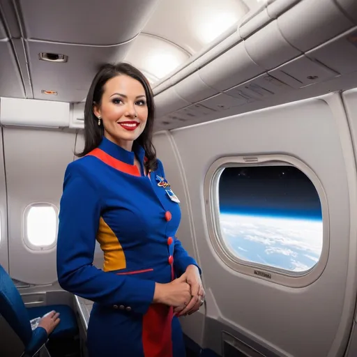 Prompt: Southwest flight attendant in space