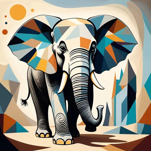 Prompt: Elephant in a fantasy world made in pablo picasso style.