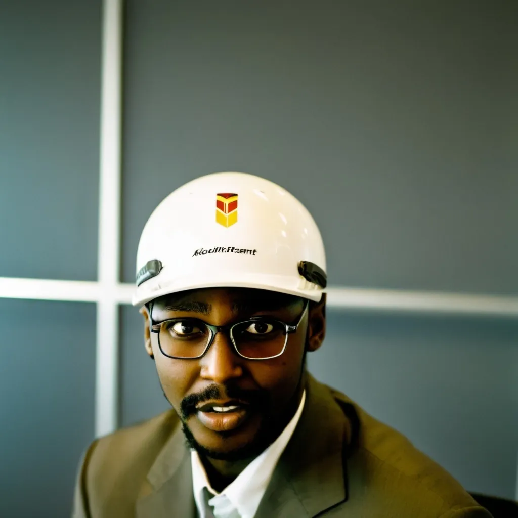 Prompt: tall African man, Kobe Bryant lookalike, engineer in a boardroom setting