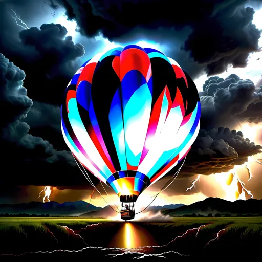 Prompt: Hot air balloon navigating stormy landscape, strong foundation, financial turbulence, symbolic imagery, 4k, detailed, realistic, dramatic, stormy, landscape, symbolic, hot air balloon, navigating, Ind-RBC Framework, strong foundation, turbulent, financial, dark clouds, lightning, strong winds, symbolic imagery, symbolic landscape, intense atmosphere, powerful message, detailed visualization, vibrant colors, dynamic lighting
