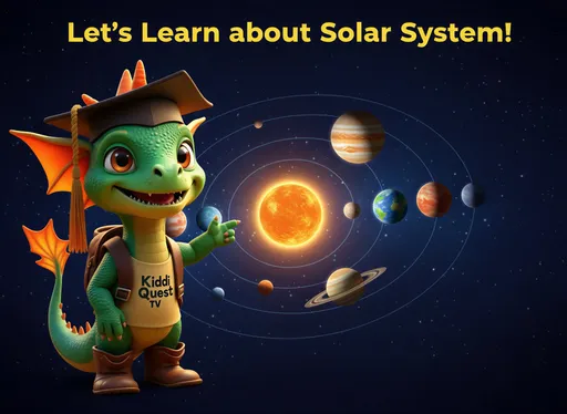 Prompt: @kVEQUjJkGEp8rxsWbUnD is explaining about the solar system. create a YouTube thumbnail for the video titled "Let's Learn about Solar System"