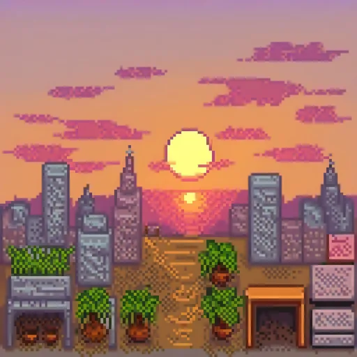 Prompt: crea un fondo de un atardecer con una ciudad de fondo