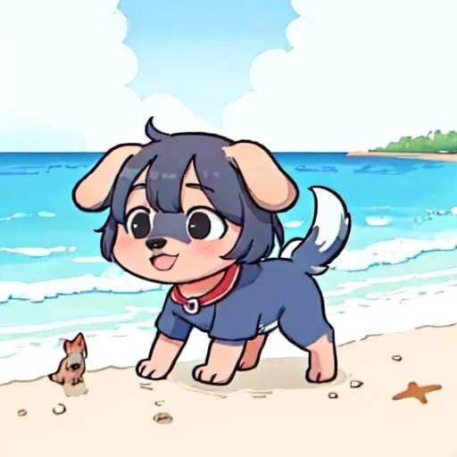 Prompt: a dog on the beach