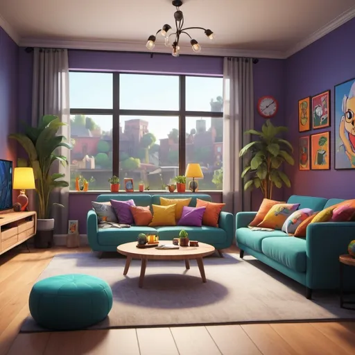 Prompt: a modern living room, cartoon style, unreal engine, game asset
