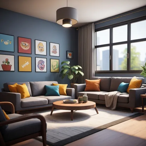 Prompt: a modern living room, cartoon style, unreal engine, game asset