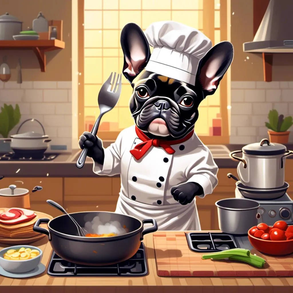 Prompt: <mymodel>French Bulldog cooking as a chef 