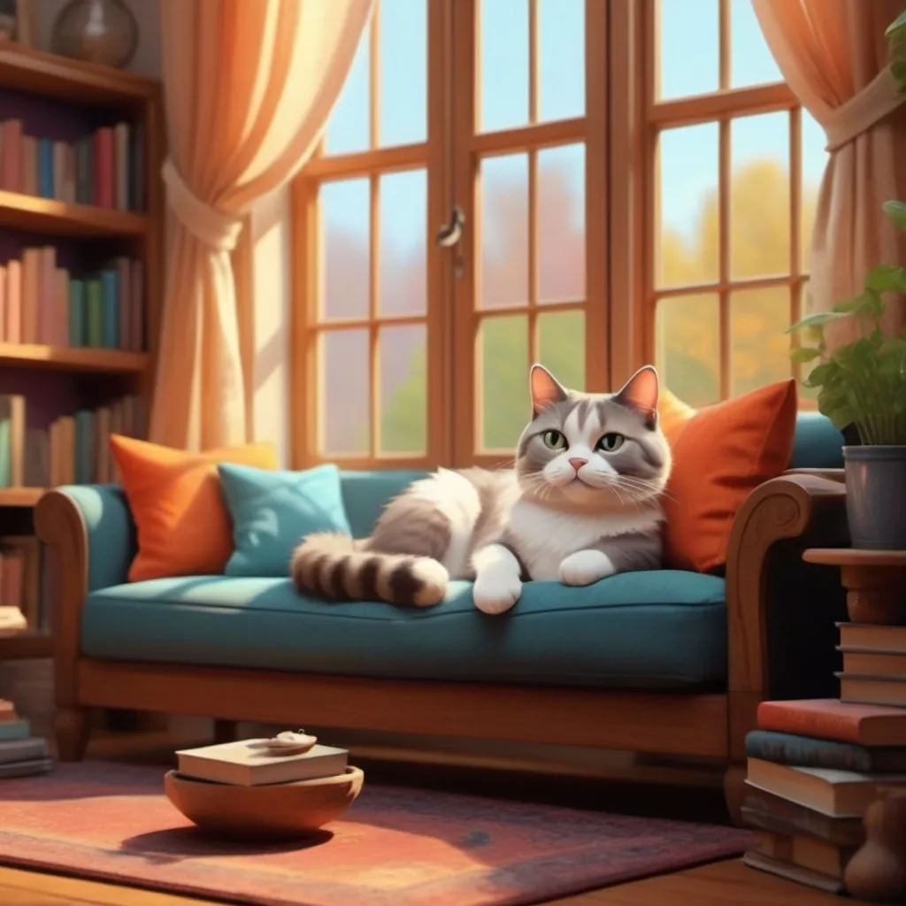 Prompt: a cat in a cozy living room