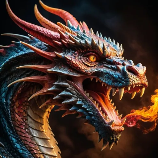 Prompt: Majestic dragon, fierce expression, high quality, fiery color tones, dramatic lighting