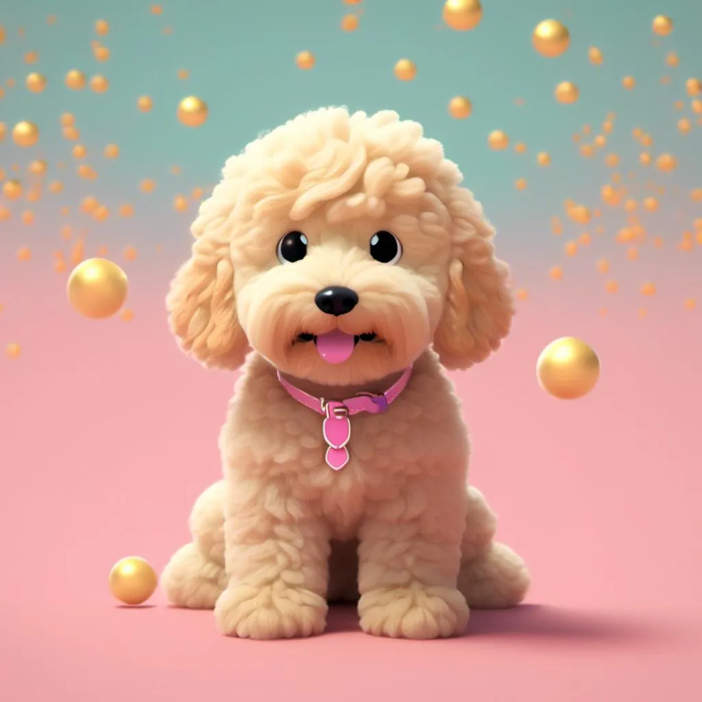 Prompt: <mymodel> a 3d render of kawaii goldendoodle on a clean background