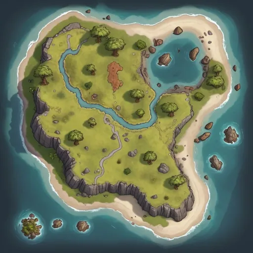 Prompt: A top-down map of an island, 2d dnd battlemap, highly details, 8k
