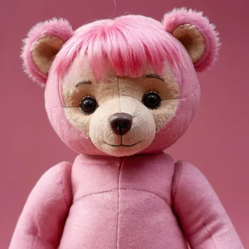 Prompt: a teddy bear with pink hair