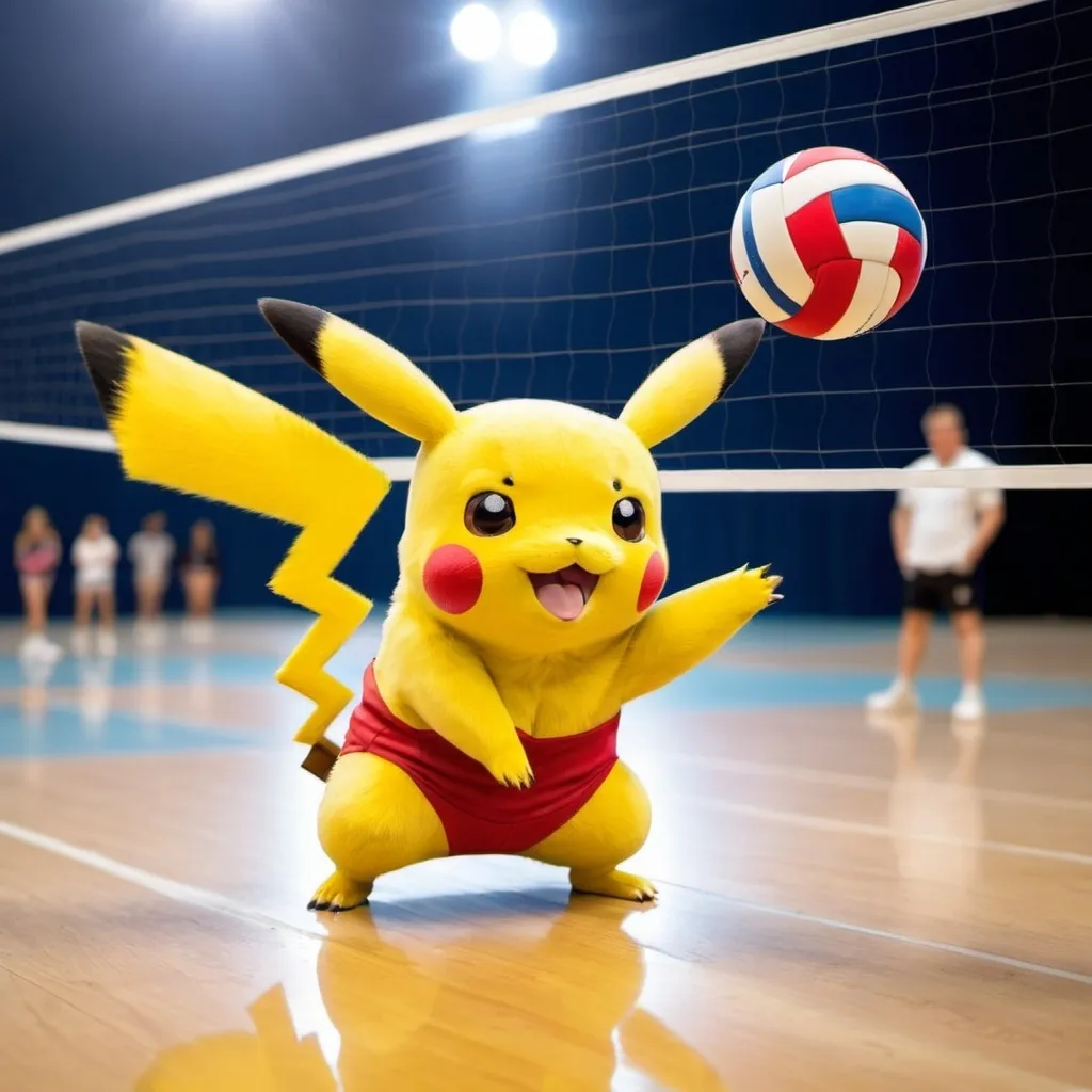 Prompt: a pikachu playing volleyball
