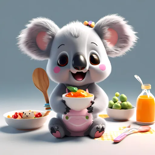 Prompt: <mymodel> a 3d render of kawaii koala cooking on a white background