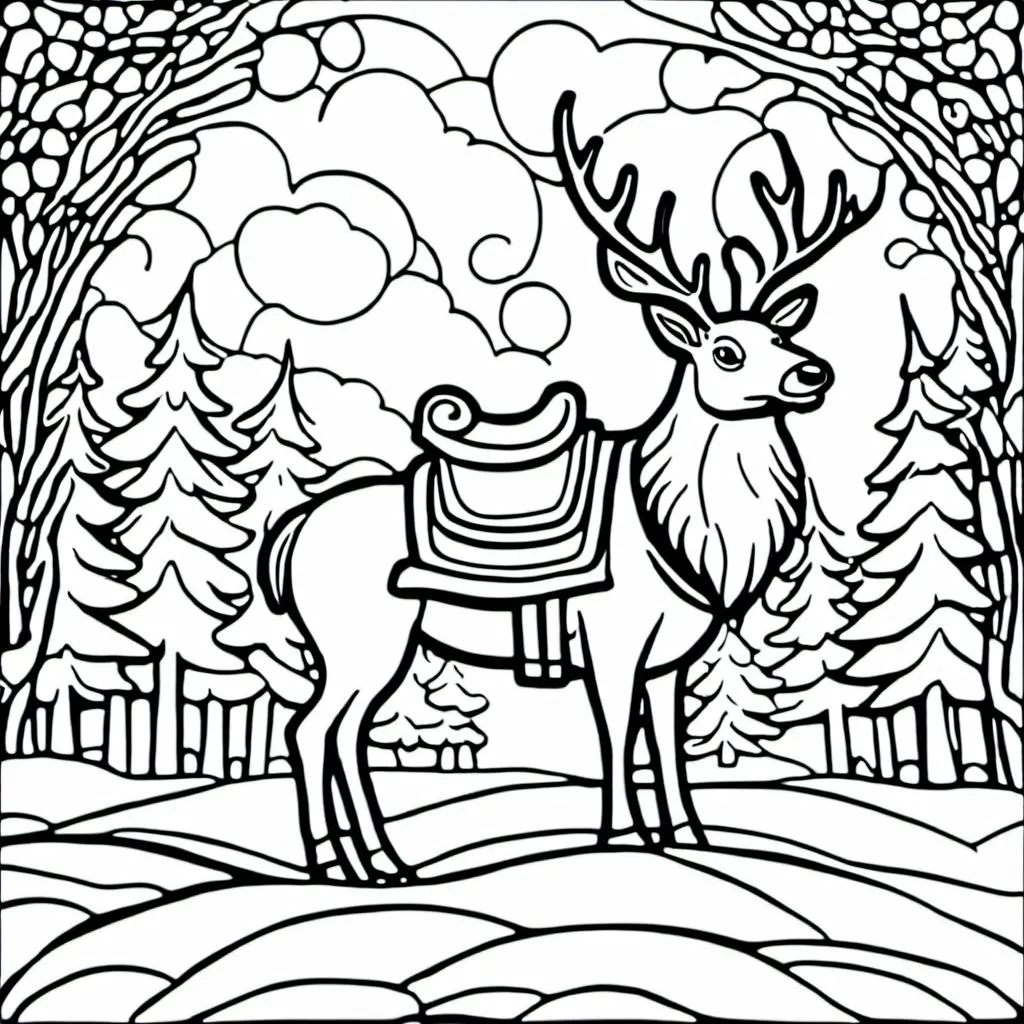 Prompt: santa claus on the rein deer, simple black and white coloring book art, in the style of <mymodel>