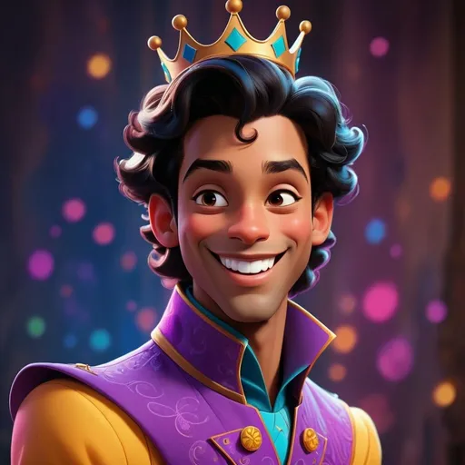 Prompt: Disney style prince with a happy smile, vibrant colors