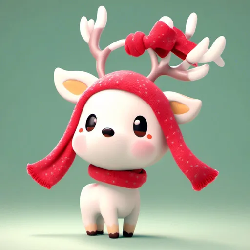 Prompt: <mymodel> a 3d render of kawaii deer with a red scarf on a clean background