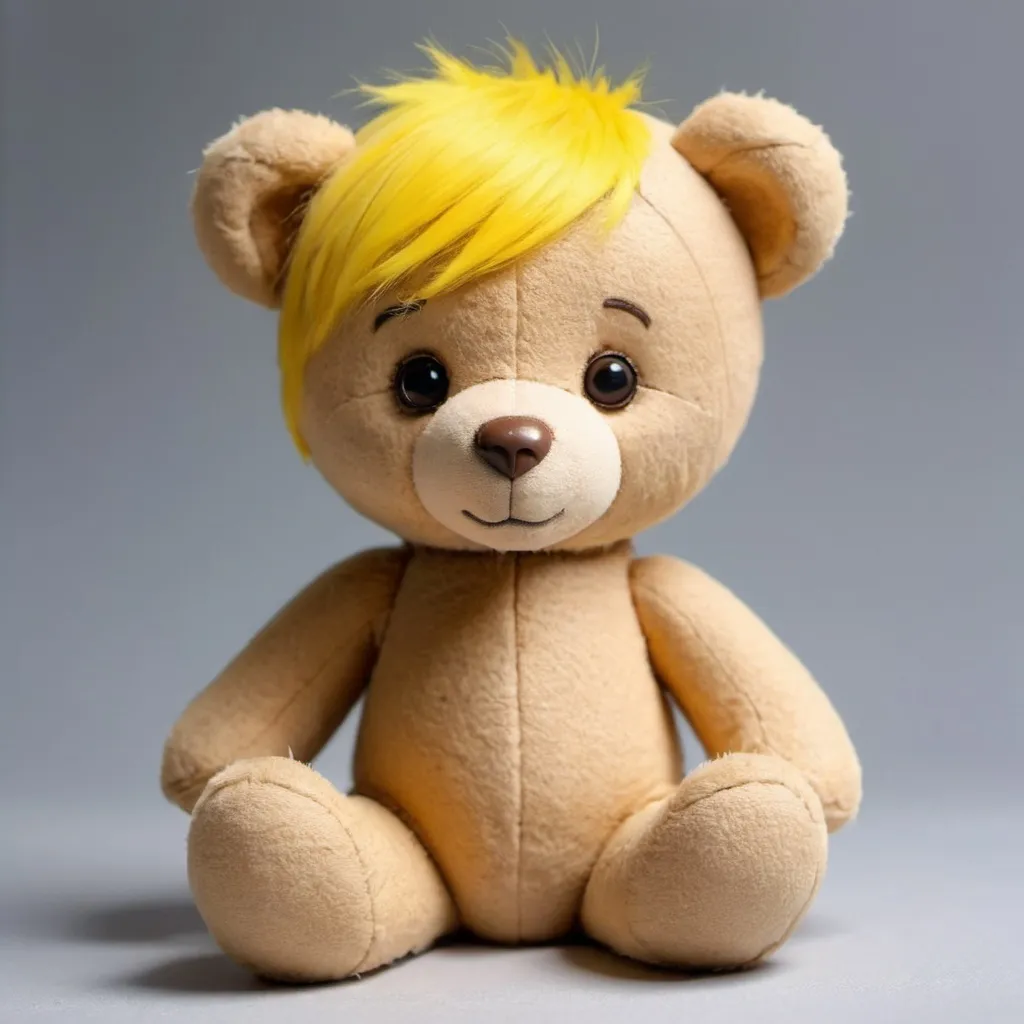 Prompt: a cute teddy bear with yellow hair