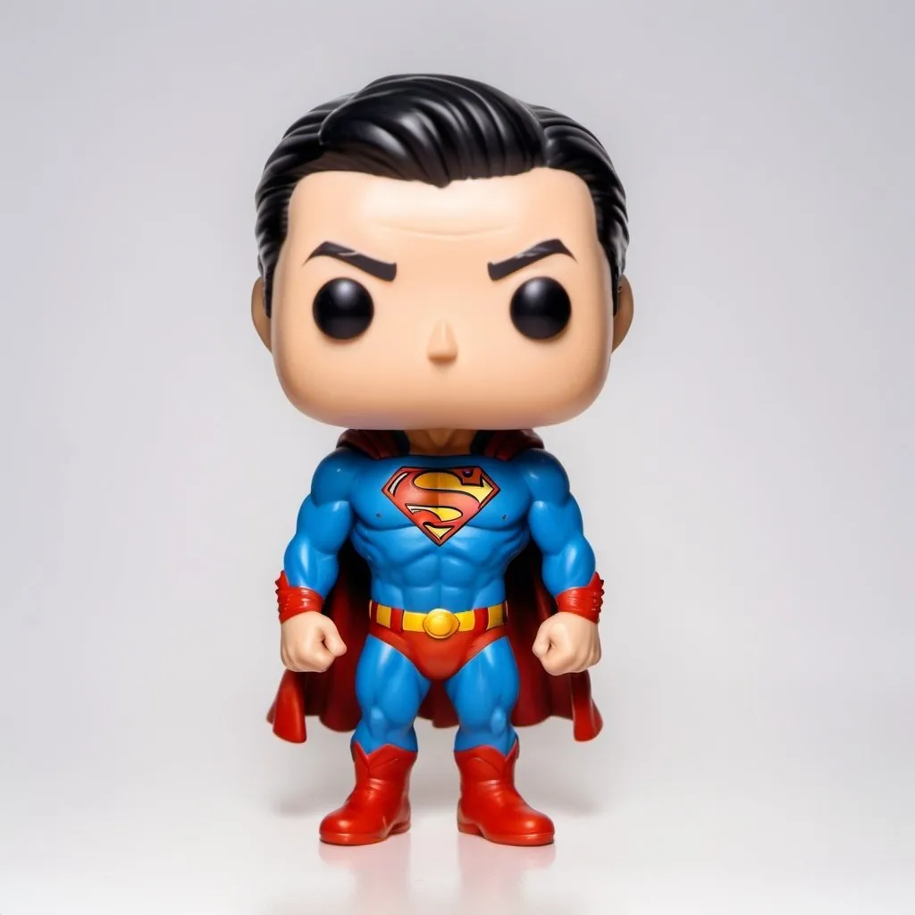 Prompt: Funko pop superman figurine, made of plastic, product studio shot, on a white background, diffused lighting, centered
