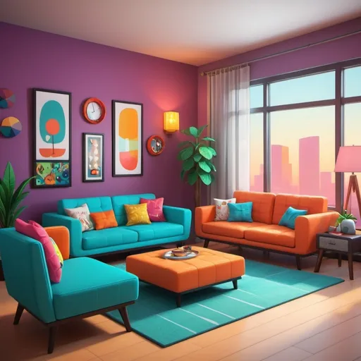 Prompt: a modern living room, cartoon style, unreal engine, game asset