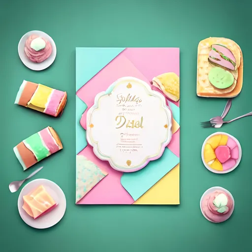 Prompt: Card with pastel-colored food items, professional photography, high quality, pastel colors, food photography, soft and inviting lighting, delicate details, artistic, elegant, ads-like, highres, inviting, detailed, professional, pastel palette, soft lighting
