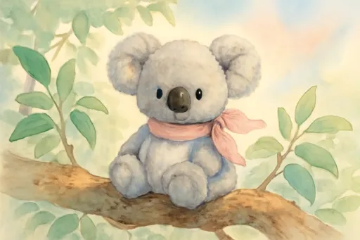 Prompt: a jellycat koala wearing pink scarf
