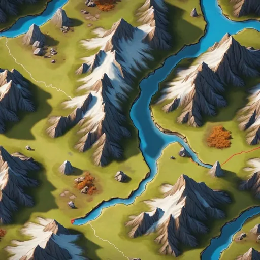 Prompt: A top-down map of mountains, 2d dnd battlemap, highly details, 8k
