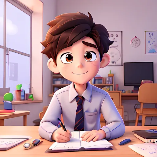 Prompt: a boy writing homework, anime style
