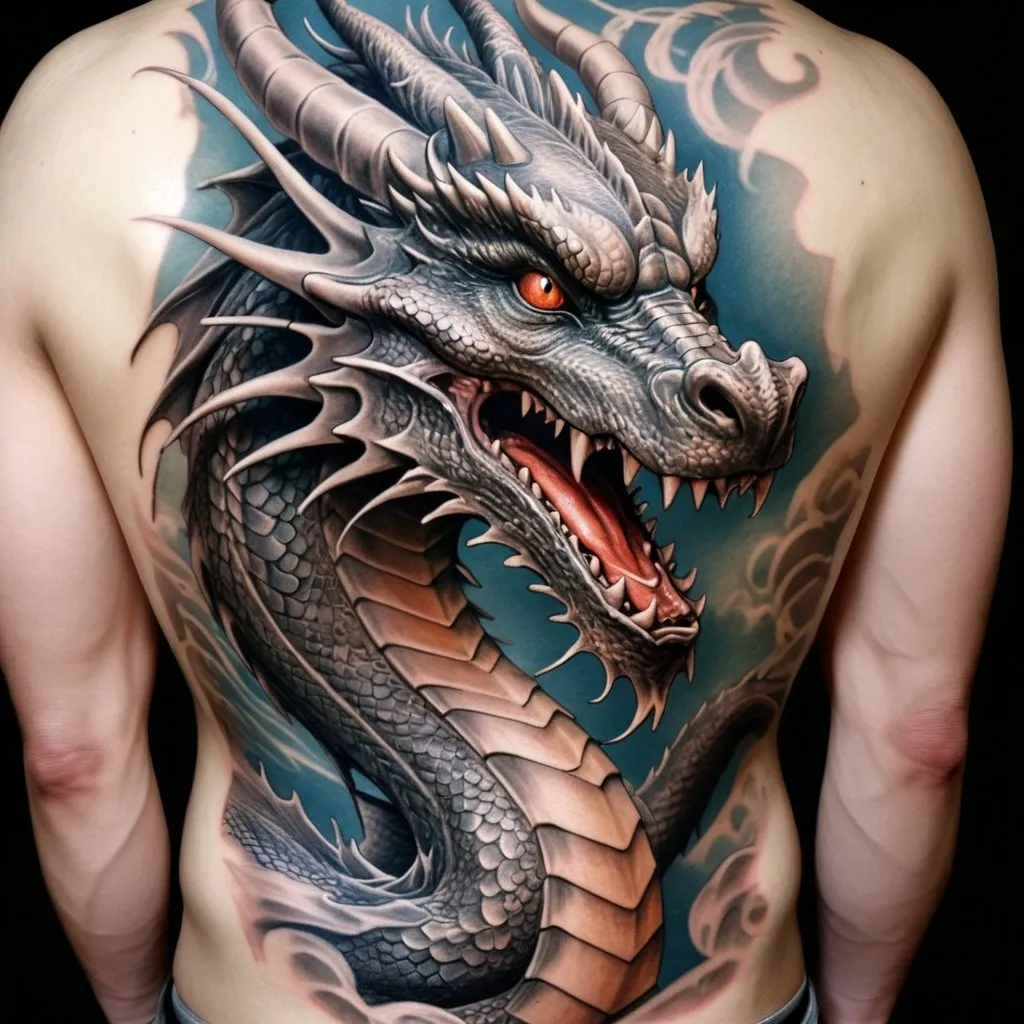Prompt: A tattoo of a dragon, highly detailed, photorealistic
