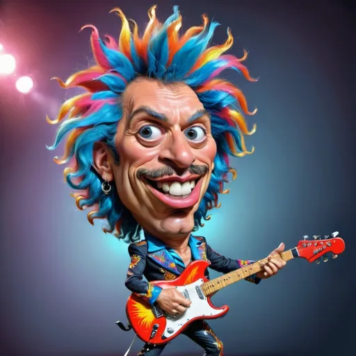 Prompt: A caricature of a rock star with a flamboyant costume and electric guitar.
