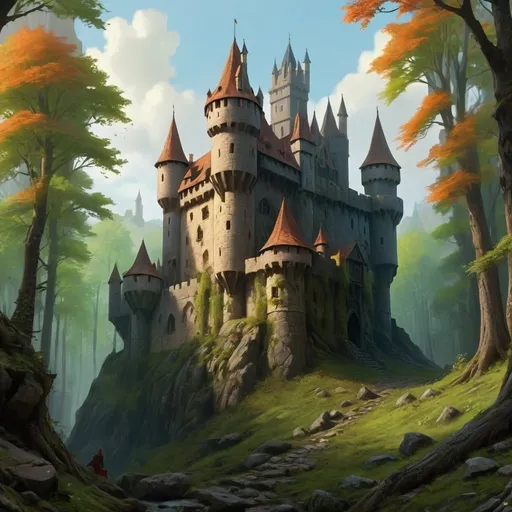 Prompt: a medieval castle deep in the forest, fantasy art, dungeons and dragons art, high quality 4k