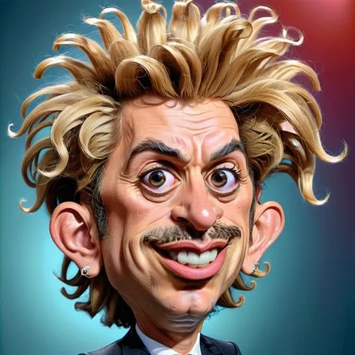 Prompt: A caricature of a famous pop star with exaggerated stylish hair.
