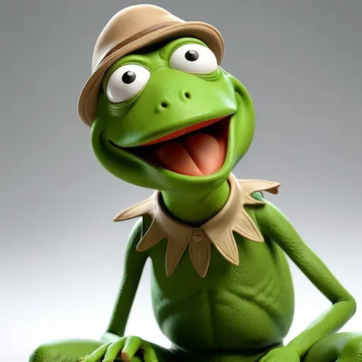 Prompt: 3D Animation, kermit the Frog with his iconic green look