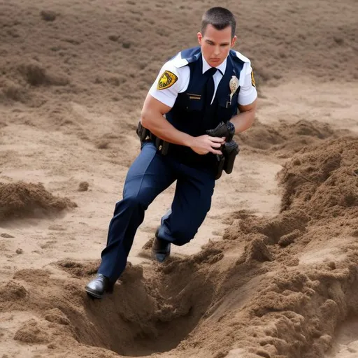 Prompt: Hot male cop going under the Quicksand. 