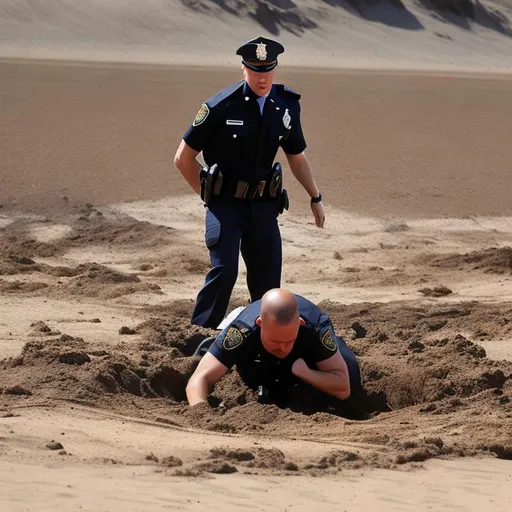 Prompt: Hot male cop going under the Quicksand. 