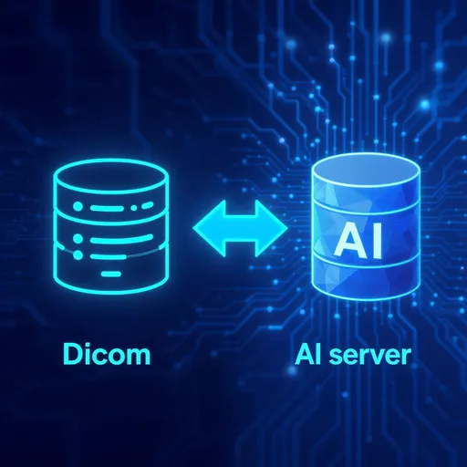 Prompt: create for me image for data managment this image represents dicom data is transfering to AI server 



