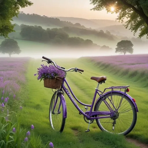 Prompt: Serenity Ride

The image captures a serene scene in the countryside. A modern bicycle stands in the foreground, its sleek frame catching the soft light of dawn. The bicycle's metallic finish gleams gently, hinting at the promise of adventure.

Behind the bicycle, a lush field stretches out, adorned with a carpet of vibrant green grass. Amongst the grass, purple flowers sway gently in the breeze, their petals shimmering with dewdrops. The flowers add a pop of color to the tranquil scene, drawing the viewer's eye.

In the distance, rolling hills rise and fall, their slopes cloaked in a patchwork of emerald fields and dense forests. The morning mist hangs low over the landscape, adding a sense of mystery to the scene.

The atmosphere is calm and peaceful, with only the faint sound of birdsong breaking the silence. It's a perfect moment for a leisurely bike ride through nature's beauty, a moment to savor and cherish.