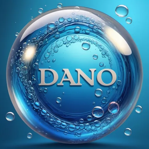 Prompt: (accurately spelled text "Dano"), vibrant bubble art, (water-themed), cool shades of blue, glossy textures, shimmering effects, dynamic fluidity, imaginative design, playful composition, relaxing vibe, intricate layering, serene atmosphere, highly detailed, HD quality, captivating visual appeal.