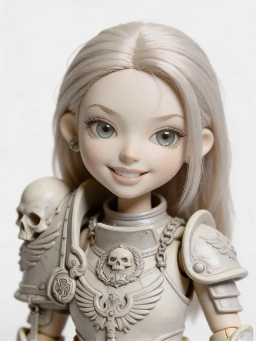 Prompt: Make this a resin doll with a hair wig and glass eyes. 