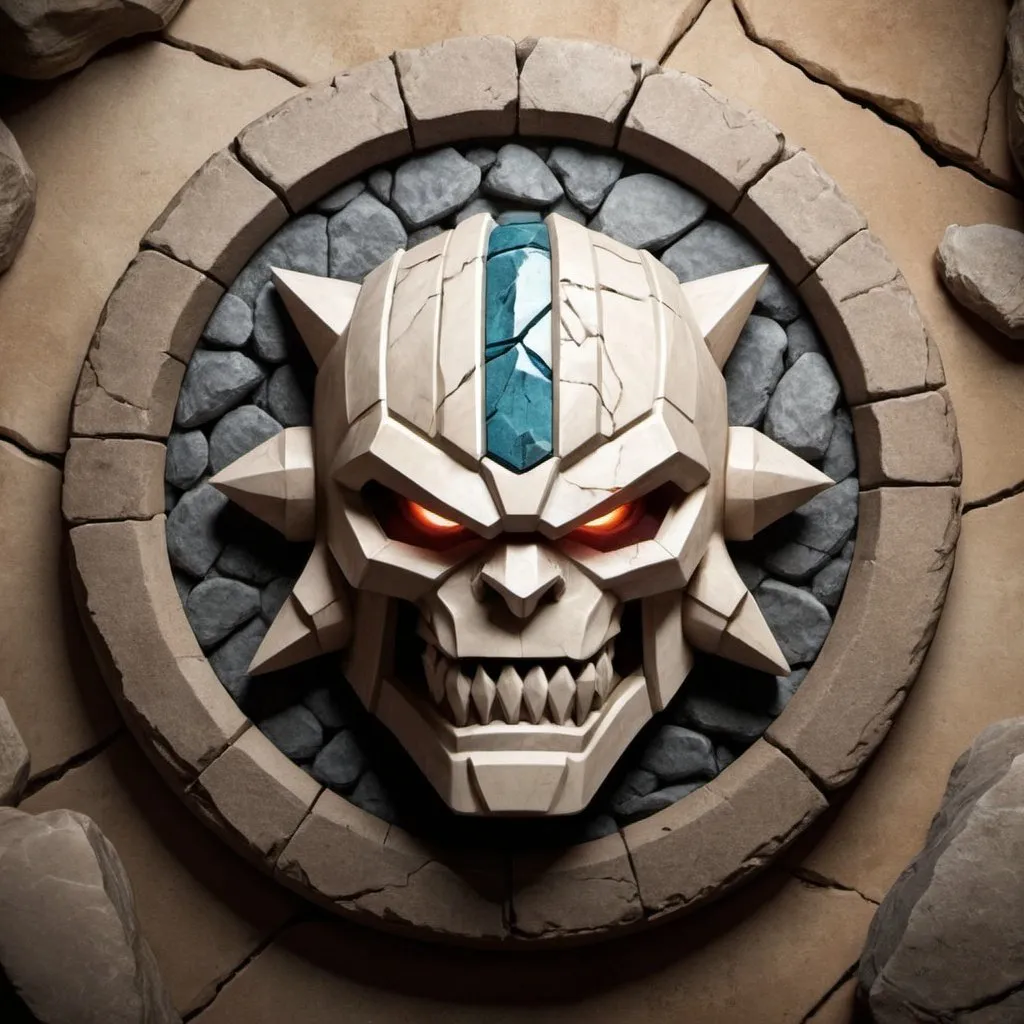 Prompt:  a juggernaut logo, with stone 