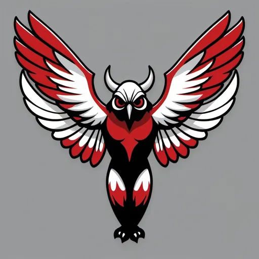 Prompt: The Cryptid Mothman as a college football logo. Colors of black, red, white, and silver. The school is called Mothman University.