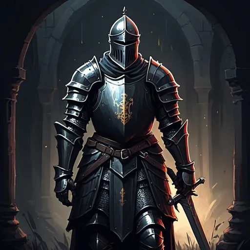 Prompt: draw a knight in a grainy dark fantasy artstyle
